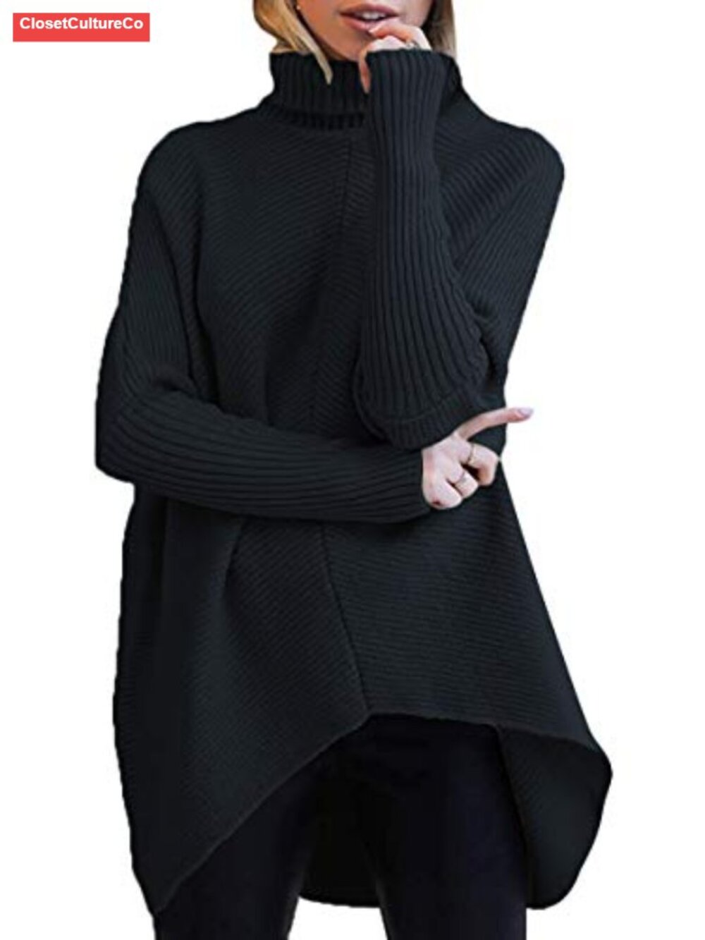 Oversized Turtleneck Sweater Batwing Sleeve Tunic Pullover Fall Winter